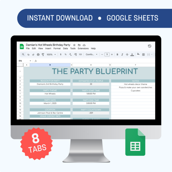 Party Planning Spreadsheet